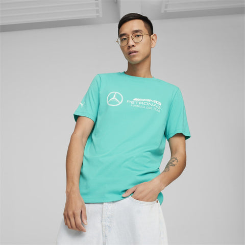 Mercedes Benz AMG Petronas F1 Puma Men's Large Logo T-Shirt - Black/Silver/Green
